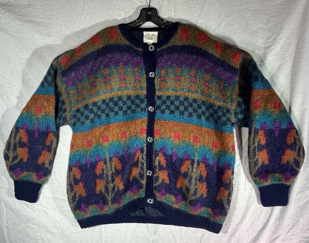 Vintage 1991 Susan Bristol Cardigan Sweater Sz L Multicolor Mohair Blend Lined